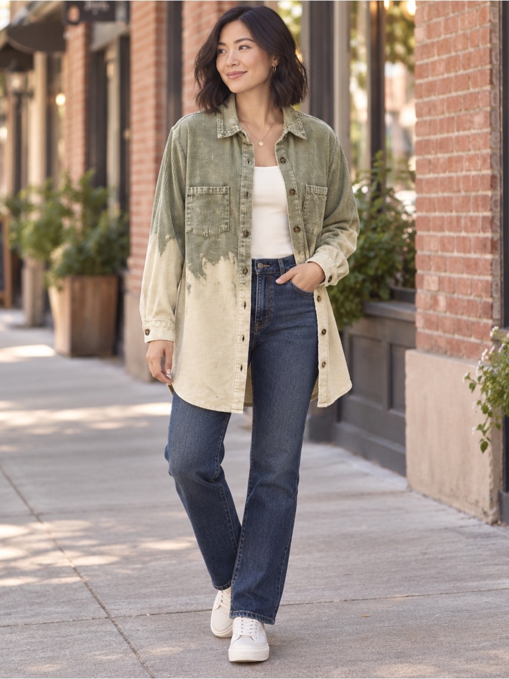 Peach Love California Green Bleach Wash Corduroy Shacket Medium